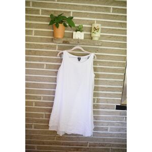 Eileen Fisher L Petite White Irish Linen dress knee lined bridal shower coastal